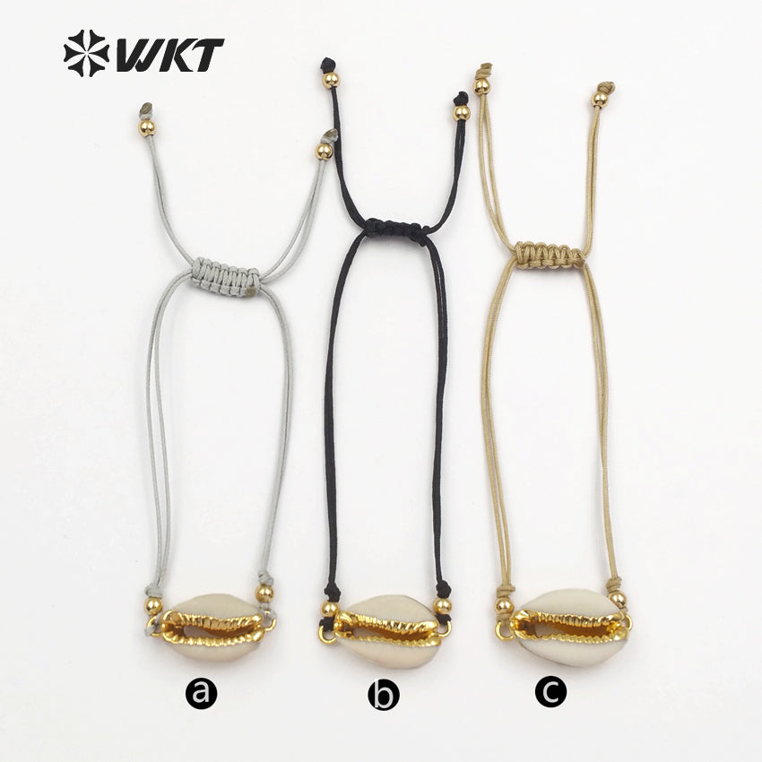 WT-B421 Wholesale Fashion Design Special Cowrie Shell Bracelets Adjustable Jewelry NaturalCowrie Shell Wrapped Bracelets