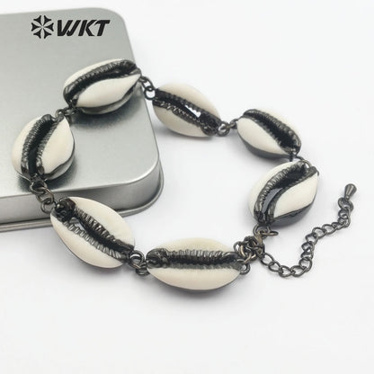 WT-B429 Simple Design Four Colors in Gold Rose Gold Black Silver Bracelets With Fine Electroplated Plated Cowrie Shell Bracelets