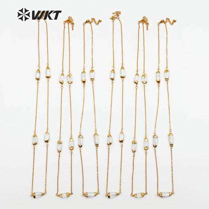 WT-N1120 Elegant Natural Freshwater Pearl Necklace, Women Fashion Handmade Gold Plated Chain Pearl Necklace