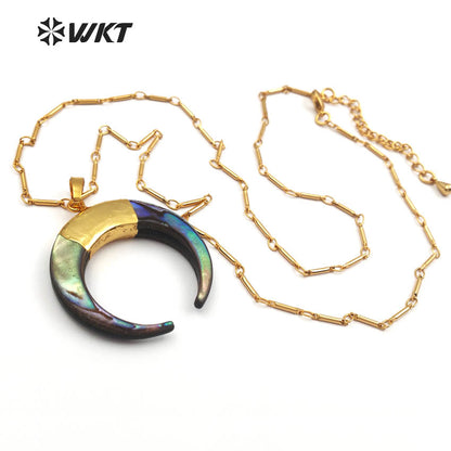 WT-N998 Wholesale High Quality Special Design Necklace 18 Inch Natural Abalone Shell Crescent Shape 24K Gold Plated Jewelry