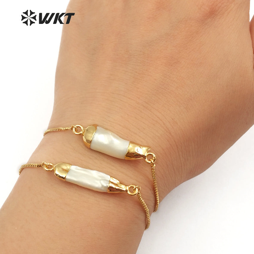 WT-B412 Wholesale Special Custom Fashionable Design With 24K Gold Trim Adjustable BraceletsFresh Water Pearls Bracelets