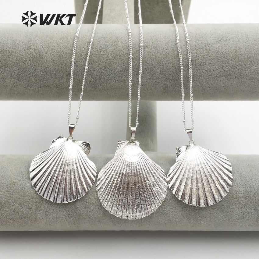 WT-JN015 Newest Hot 24k Real Full Gold Dipped Scallop Shell Necklace, Lovely Natural Gold Scallop Shell Necklace
