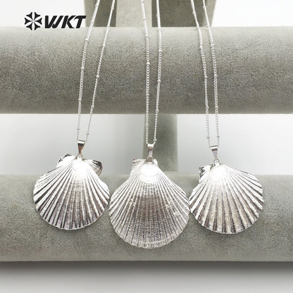 WT-JN015 Newest Hot 24k Real Full Gold Dipped Scallop Shell Necklace, Lovely Natural Gold Scallop Shell Necklace