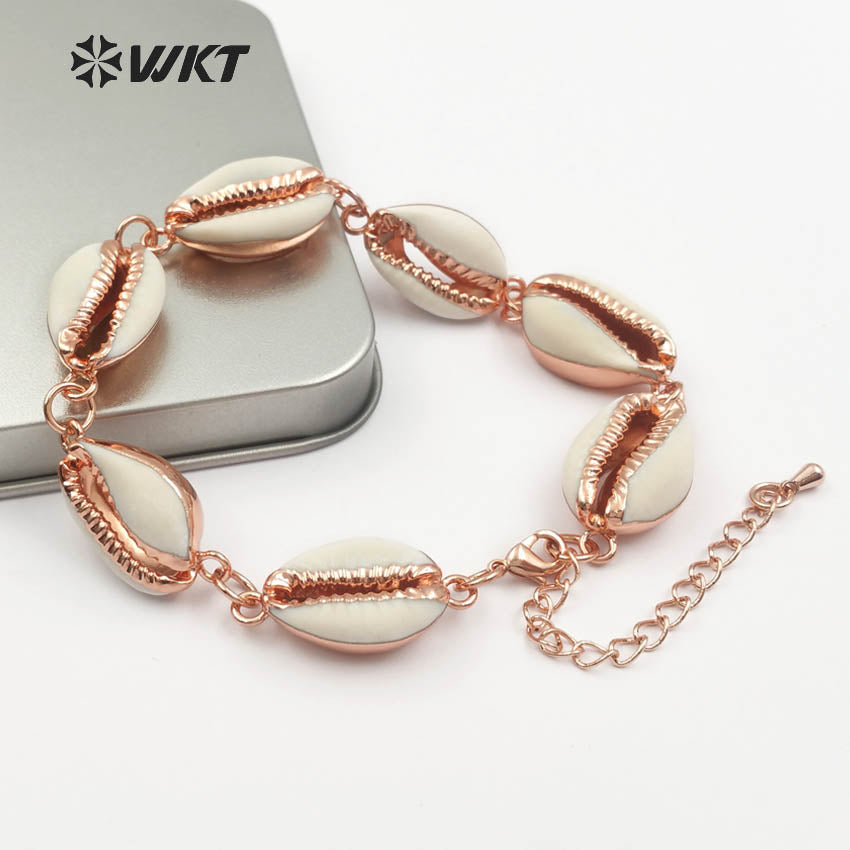 WT-B429 Simple Design Four Colors in Gold Rose Gold Black Silver Bracelets With Fine Electroplated Plated Cowrie Shell Bracelets