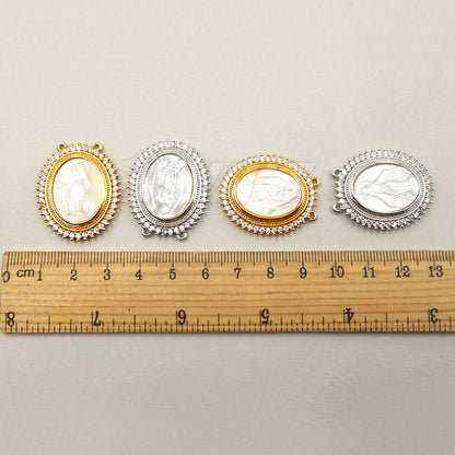 JF253 WKT Wholesale New Fashion Natural Shell Jewelry Oval Shape Holy Micro Pave Pendant Religious Mary Pendant