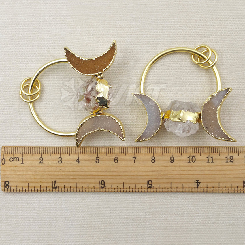 WT-P1255 WKT Wholesale New Fashion Crystal Quartz Jewelry Moon Shape Unique Design Druzy Agate Pendant