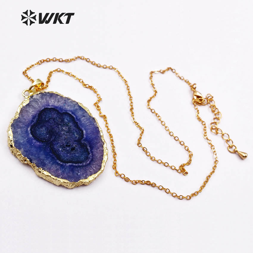 WT-N1107 Wholesale Fashion Natural Stone Necklace Random Shape Stone Pendant with 18 Inch Long Chain Multi Color Optional