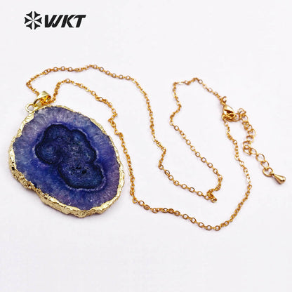 WT-N1107 Wholesale Fashion Natural Stone Necklace Random Shape Stone Pendant with 18 Inch Long Chain Multi Color Optional