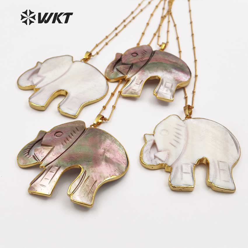 WT-JN029 Trendy Design Lucky Elephant Shape Pendant Necklace Natural Black Shell and White Shell Pendant Necklace