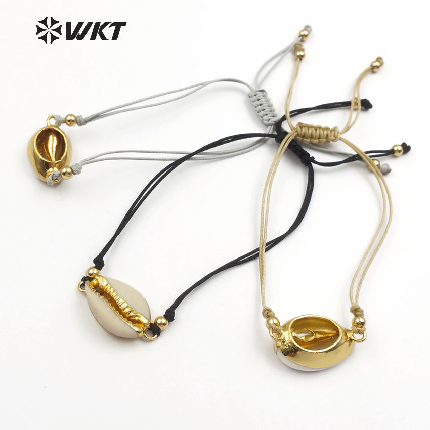 WT-B421 Wholesale Fashion Design Special Cowrie Shell Bracelets Adjustable Jewelry NaturalCowrie Shell Wrapped Bracelets