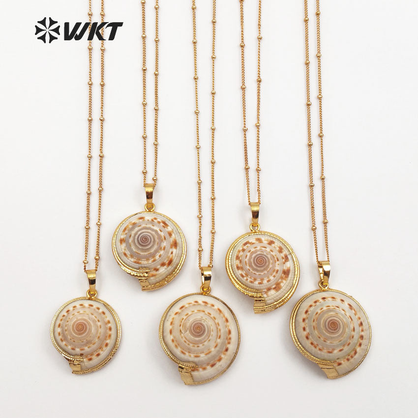 WT-JN001 In Stock New Sea Trumpet Shell Necklace with Gold Plated on Edge