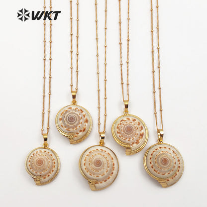 WT-JN001 In Stock New Sea Trumpet Shell Necklace with Gold Plated on Edge