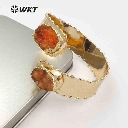 WT-B435 Wholesale Custom New Design Natural Gold Color Multi Stone With Adjustable Size for Jewelry Druzy Stone Bangles