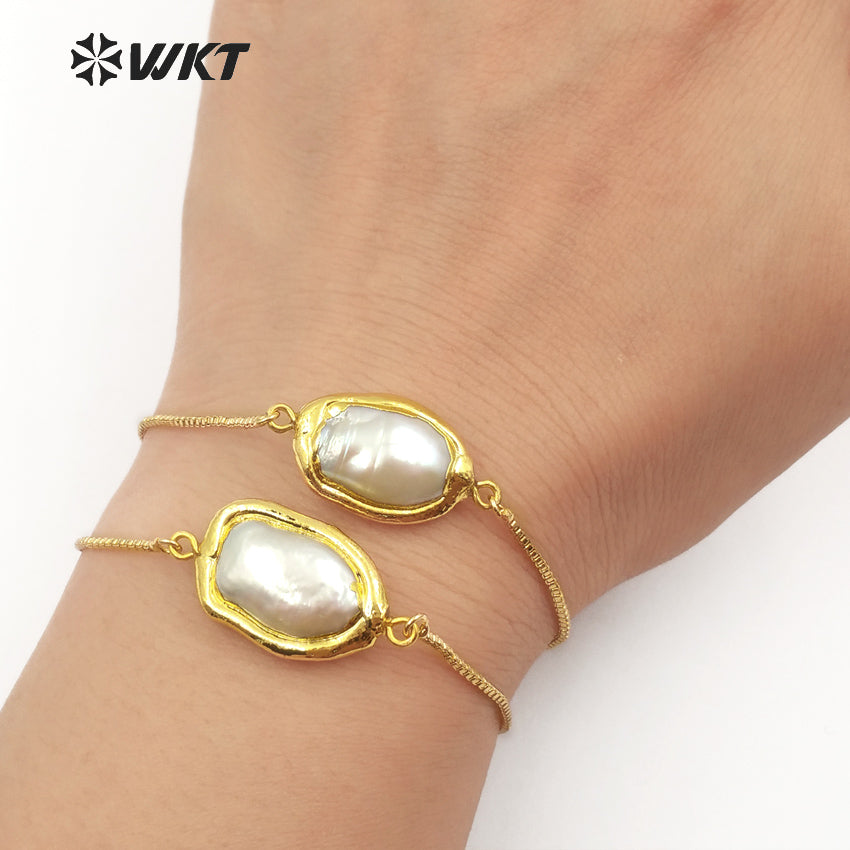 WT-B413 New Style Fashion With 24k Gold Electroplated Style Pearl Chain Bracelets Gift for Women Fresh Water Pearl Bracelets