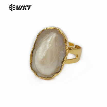 WT-R337 Hot-selling Fashion Gold-plated Pearl Rings Adjustable Size Natural Freshwater Pearl Gold Rings
