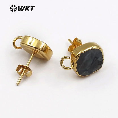 WT-JF300 New Fashion Wholesale square Shape Jewelry with Gold Plated Black Labradorite Elegant Earring Jewelry Findings