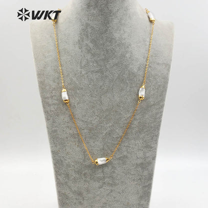 WT-N1120 Elegant Natural Freshwater Pearl Necklace, Women Fashion Handmade Gold Plated Chain Pearl Necklace
