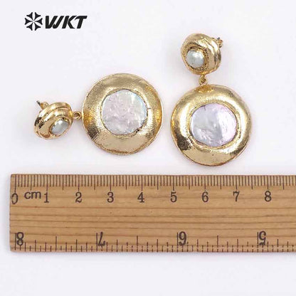 WT-E469 New Arrival Beautiful Special Design Classic with Full Gold for Women Fashion Jewelry Making Natural Pearl Round Earring