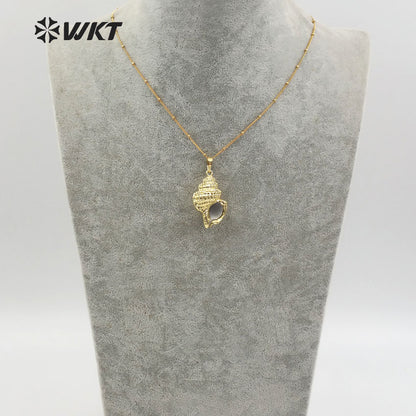 WT-JN028 in Stock New Fresh Water Shell Necklace With Gold Plated Pendant Metal Plated