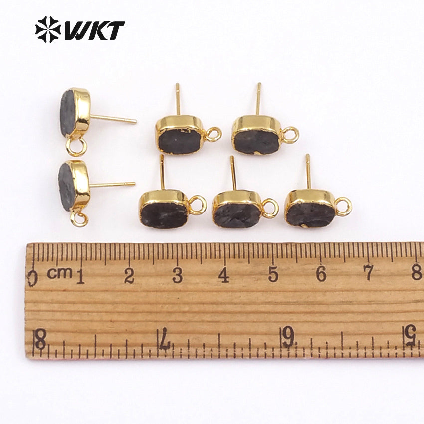 WT-JF300 New Fashion Wholesale square Shape Jewelry with Gold Plated Black Labradorite Elegant Earring Jewelry Findings