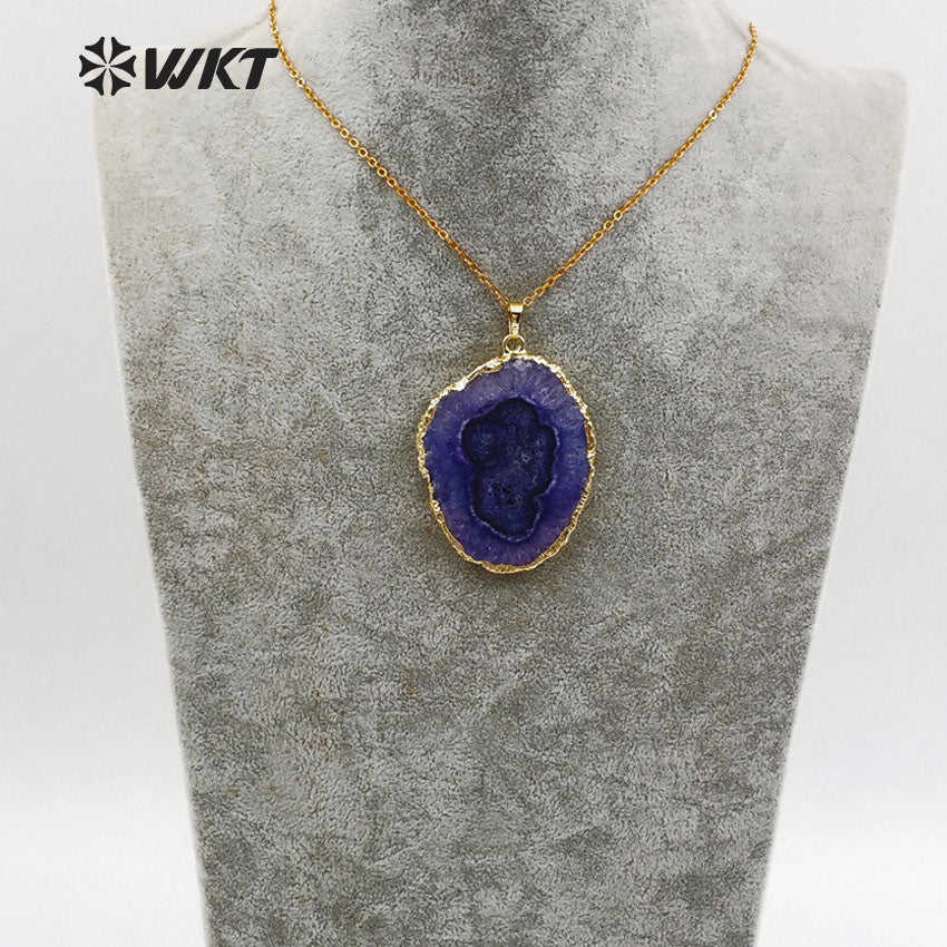 WT-N1107 Wholesale Fashion Natural Stone Necklace Random Shape Stone Pendant with 18 Inch Long Chain Multi Color Optional