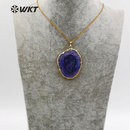 WT-N1107 Wholesale Fashion Natural Stone Necklace Random Shape Stone Pendant with 18 Inch Long Chain Multi Color Optional