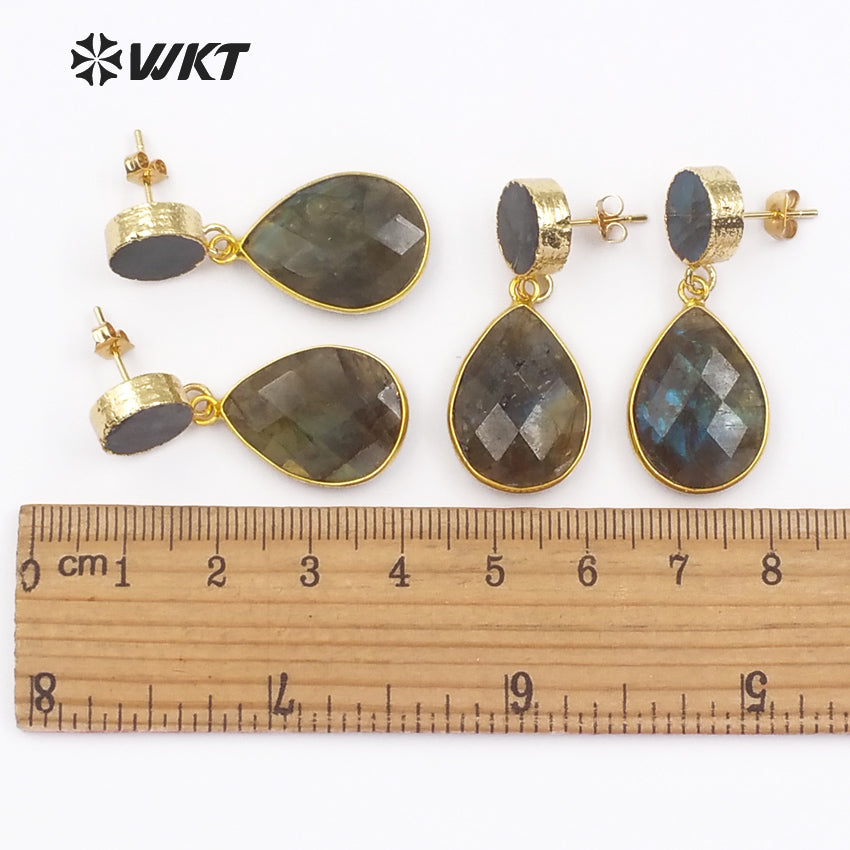 WT-E441 Wholesale New Arrived Stone Earrings for Girl with 24k Gold Plated Gemstone Teardrop Earrings