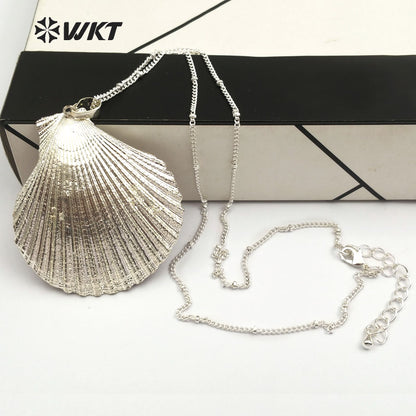 WT-JN015 Newest Hot 24k Real Full Gold Dipped Scallop Shell Necklace, Lovely Natural Gold Scallop Shell Necklace