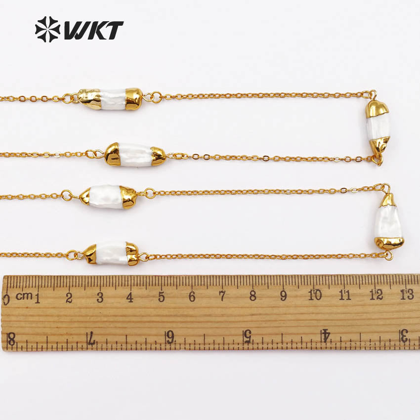 WT-N1120 Elegant Natural Freshwater Pearl Necklace, Women Fashion Handmade Gold Plated Chain Pearl Necklace
