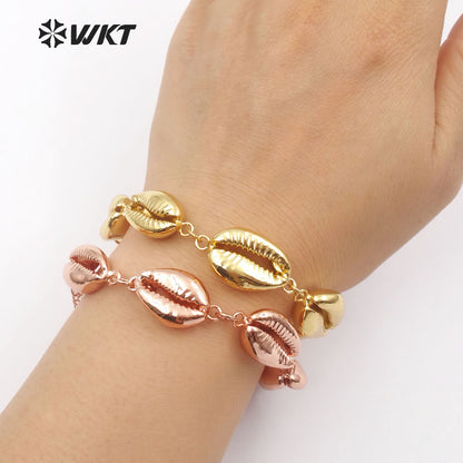 WT-B430 Cowrie Shell in Full Gold Silver Rose Gold Gun Black Electroplated Plated Different Kinds Bohe Gift for Women Bracelets