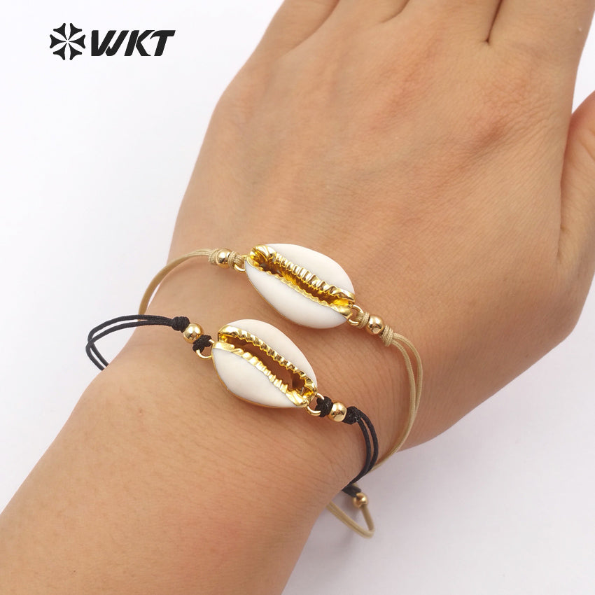 WT-B421 Wholesale Fashion Design Special Cowrie Shell Bracelets Adjustable Jewelry NaturalCowrie Shell Wrapped Bracelets
