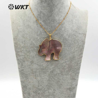 WT-JN029 Trendy Design Lucky Elephant Shape Pendant Necklace Natural Black Shell and White Shell Pendant Necklace