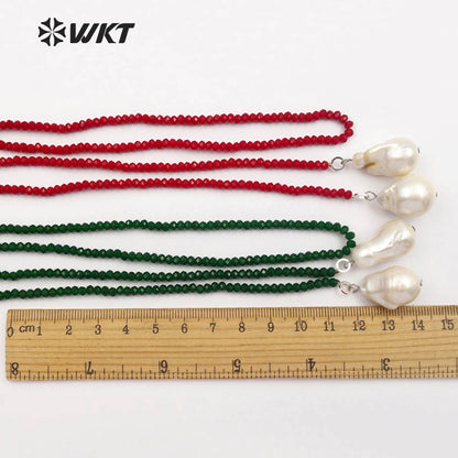 WT-N1115 Long Beads Necklaces Multi-color Beads Crystal Smooth Necklaces with White Pearl Necklaces for Women