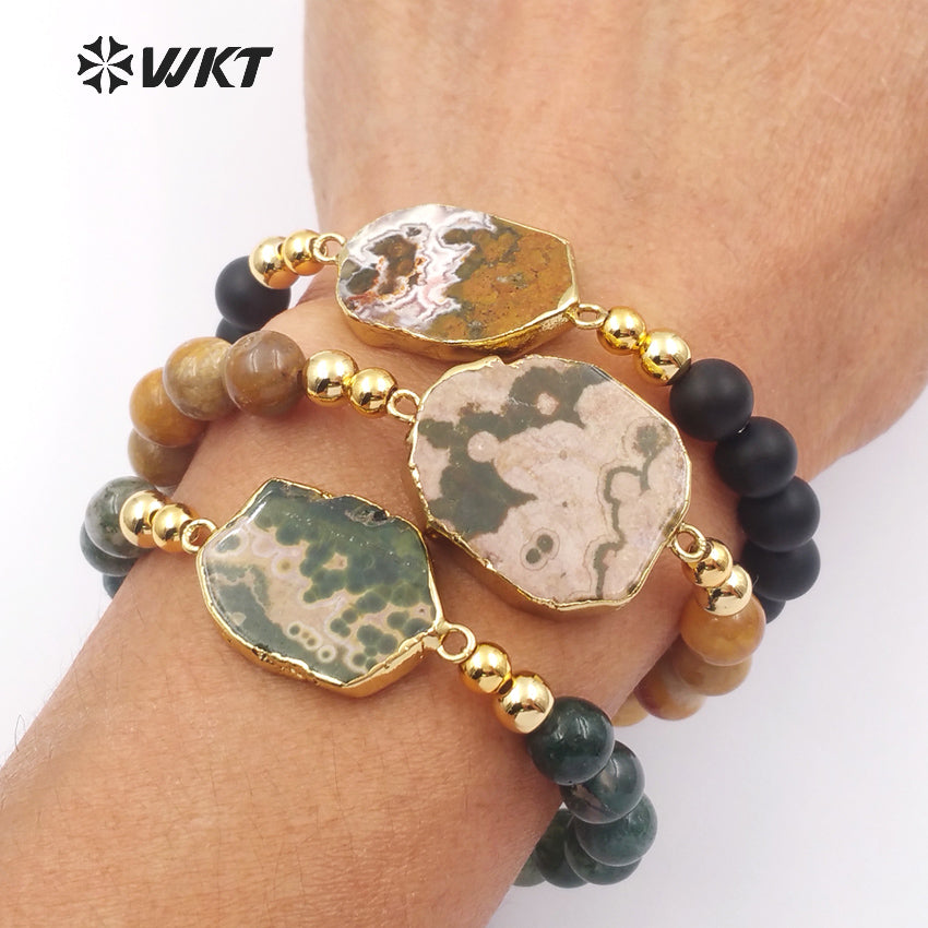 WT-B408 New Special Design Style Fashion Stone Beads Mixed Colorful Women Jewelry Bangle Ocean Bracelet