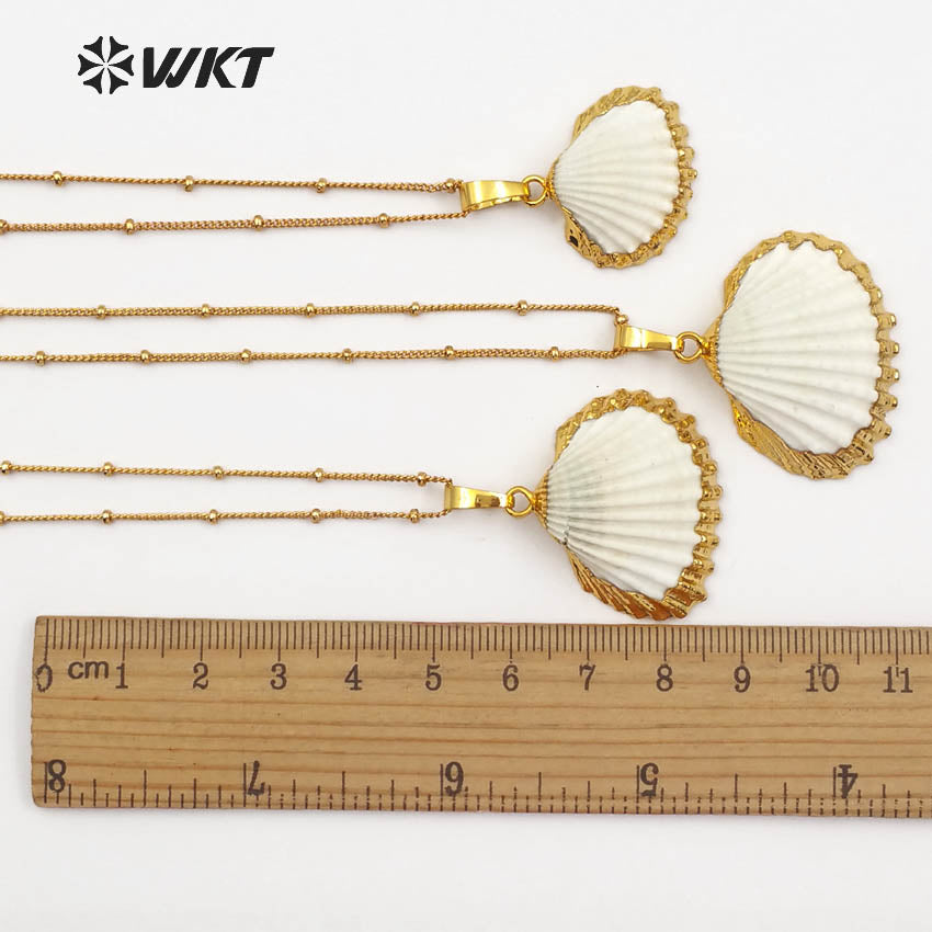 WT-JN014 Wholesale Newest 24k Gold Plated White Scallop Shell Necklace, Lovely Charming White Scallop Shell Necklace
