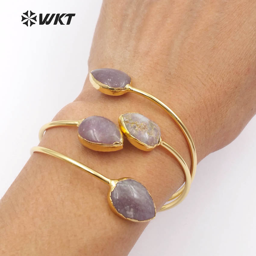 WT-B087 Newest! Fashion Design Natural Rose Jasper Bracelets Fashion Gold Plated Teardrop Bracelets