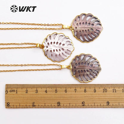 WT-JN027Hot Sale Leaf Shape Pendant Hollow Mesh Necklace Good Quality Stone with Gold Color Plated Pendant