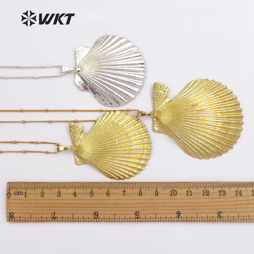 WT-JN015 Newest Hot 24k Real Full Gold Dipped Scallop Shell Necklace, Lovely Natural Gold Scallop Shell Necklace