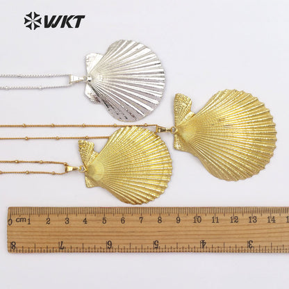 WT-JN015 Newest Hot 24k Real Full Gold Dipped Scallop Shell Necklace, Lovely Natural Gold Scallop Shell Necklace