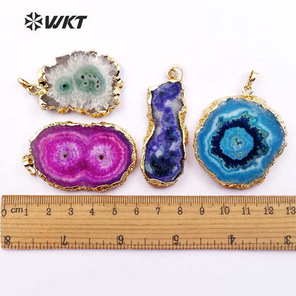 WT-N1107 Wholesale Fashion Natural Stone Necklace Random Shape Stone Pendant with 18 Inch Long Chain Multi Color Optional