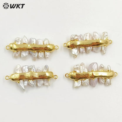 WT-JP039 Wholesale Tiny Stick Natural Freshwater Pearl Connector Charming Accessory With Gold Color Electroplated for Jewelry