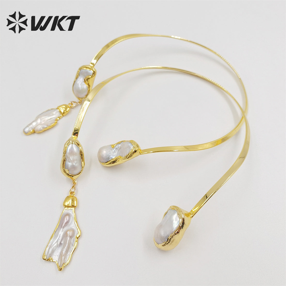 WT-JN212 Wholesale Fashion Gorgeous 18k Real Gold Plated Baroque Pearl Necklace Precious Noble Style Freshwater Pearl Necklace