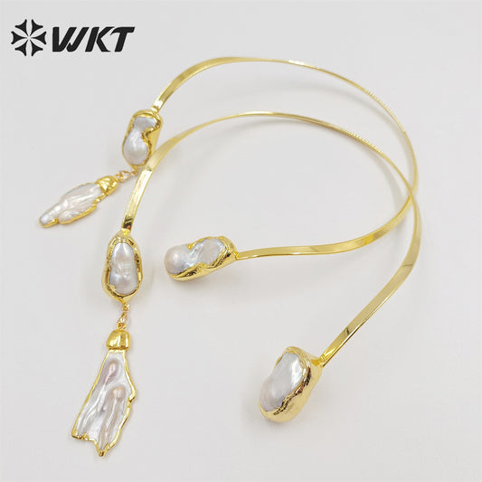 WT-JN212 Wholesale Fashion Gorgeous 18k Real Gold Plated Baroque Pearl Necklace Precious Noble Style Freshwater Pearl Necklace