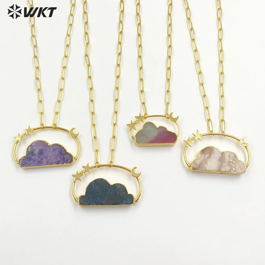 WT-N1447 WKT Exclusive Design Fashion 18K Real Gold Plated Resist Tarnishable Natural Stone Clouds Pendant Necklace Lovely Made