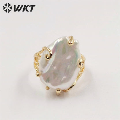WT-MPR051 Romantic Style Women Freshwater Pearl Ring with 18k Real Gold Plated Delicate Irregular Pearl Setting Gold RING