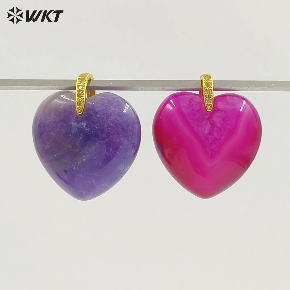 WT-P2125 Gorgeous Fashion Colorful Natural Gemstones Heart Shape Gold Pendants For Female Romantic Necklace Making Design