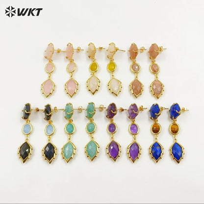 WT-E776 New Design Gemstones Ladies Earrings Colorful Stone for Women Jewelry in Holiday Parties Elegant Accessory