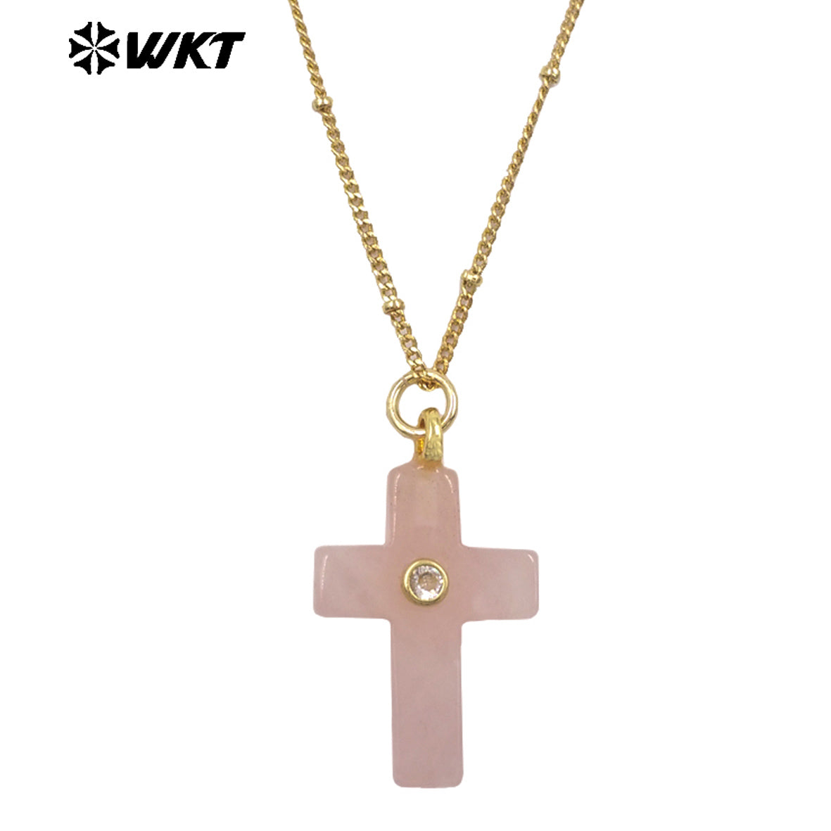 WT-N1533 Popular Sale Gold Chain With Colorful Natural Gemstones Cross Shape Charms Necklaces As Women Daily Wearing Jewelry