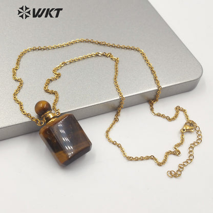WT-N1190 New Exclusive Design Natural Gemstone Perfume Bottle Necklace in 18k Gold Plated Stylish Perfume Bottle Necklace
