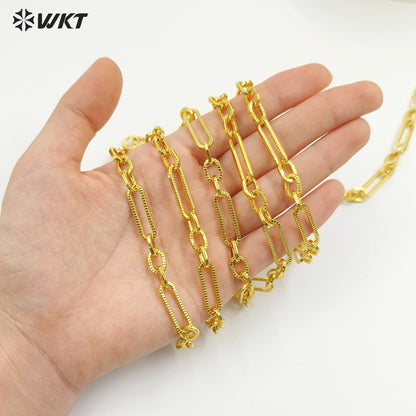 WT-BC242 High Quality Wholesale Rectangle Shape Long Metal Yellow Brass Chain With Gold Electroplated Jewelry DIY Accessories
